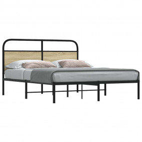 Bed Frame Sonoma Oak Engineered Wood, Steel Double Rect...