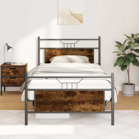 Bed Frame Smoked oak Engineered wood and steel Twin Bed...