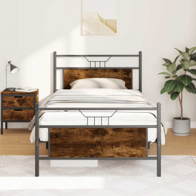 Bed Frame Smoked Oak Engineered wood, Steel 42.1 x 79.9...