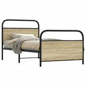 Bed Frame Smoked Oak Steel, Engineered Wood Single Dura...
