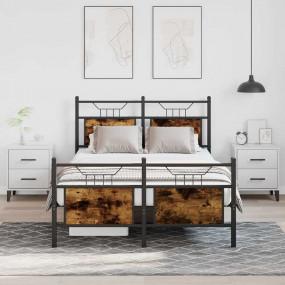 Bed Frame Smoked Oak Engineered wood, Steel Small Doubl...