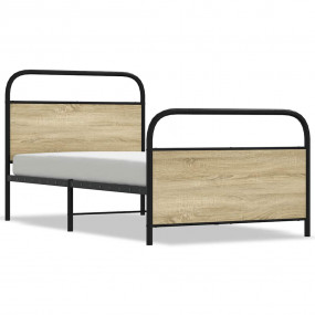 Bed Frame Smoked Oak Steel, engineered wood Twin Durabl...