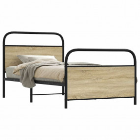 Bed Frame Smoked oak Steel, Engineered Wood Twin Bed Fr...