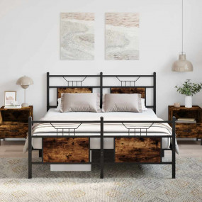 Bed Frame Smoked oak Engineered wood and steel Full Bed...