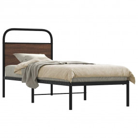 Bed Frame Brown Oak Steel, Engineered Wood Small Single...