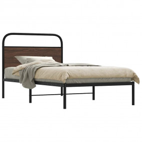 Bed Frame Brown Oak Steel Single Classic/Traditional Be...