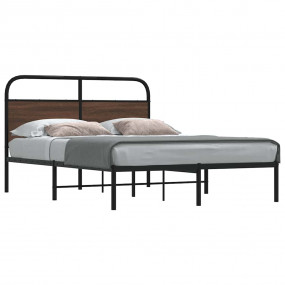 Bed Frame Brown Oak Steel, Engineered Wood Small Double...