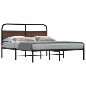 Bed Frame Brown Oak Steel, Engineered Wood King Bed Fra...