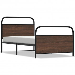 Bed Frame Brown Oak Steel, engineered wood Single Bed F...