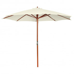 Garden Parasol Sand White Polyester, Hardwood Large