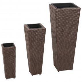 Garden Raised Bed Set of 3 Brown Poly Rattan, Steel