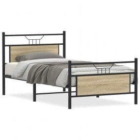 Bed Frame Sonoma Oak Engineered Wood and Steel Single B...