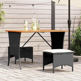 Garden Table Black PE rattan, powder-coated steel, soli...