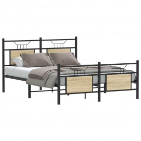 Bed Frame Sonoma Oak Engineered Wood and Steel Double B...