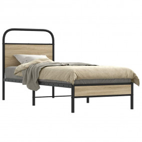 Bed Frame Smoked Oak Steel, Engineered Wood Single Bed ...