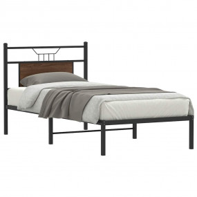 Bed Frame Smoked Oak Engineered Wood, Steel Twin Bed Fr...