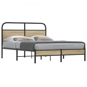 Bed Frame Smoked oak Steel, engineered wood Double Bed ...