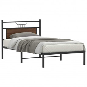 Bed Frame Smoked Oak Engineered wood and steel Twin Bed...