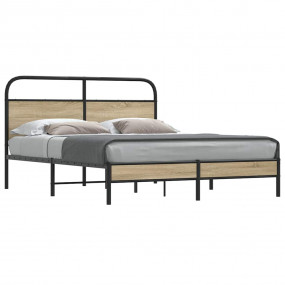 Bed Frame Smoked oak Steel Queen Bed Frame Rectangular