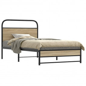 Bed Frame Smoked Oak Steel, Engineered Wood Single Dura...