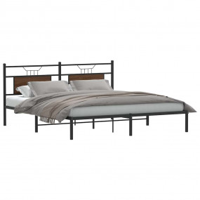 Bed Frame Smoked oak Engineered wood and steel Double B...