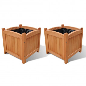 Raised Bed Set of 2 Natural Wood Solid wood 11.8 x 11.8...