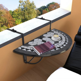 Garden Table Black and White Iron frame, Ceramic tile t...