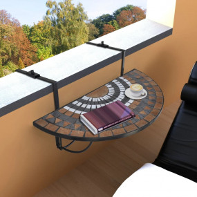 Garden Table Terracotta, White, Black Iron Medium Folda...