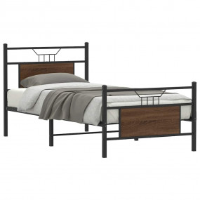 Bed Frame Smoked Oak Engineered wood, Steel Small Singl...