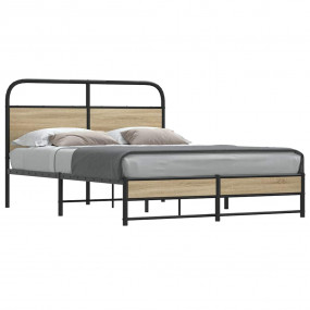 Bed Frame Smoked Oak Steel, Engineered Wood Double Dura...