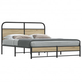 Bed Frame Smoked Oak Steel, Engineered Wood Full Durabl...