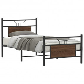 Bed Frame Smoked oak Engineered wood and steel Twin Bed...