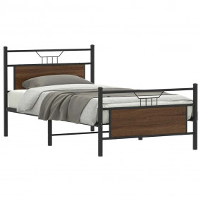 Bed Frame Smoked oak Engineered wood and steel Twin Bed...
