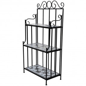 Plant Stand Black and White Iron and Ceramic Large