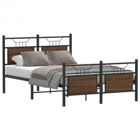 Bed Frame Smoked Oak Engineered Wood and Steel Small Do...