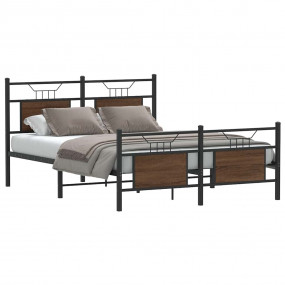 Bed Frame Smoked Oak Engineered Wood and Steel Double B...