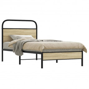 Bed Frame Sonoma Oak Steel, Engineered Wood Small Singl...