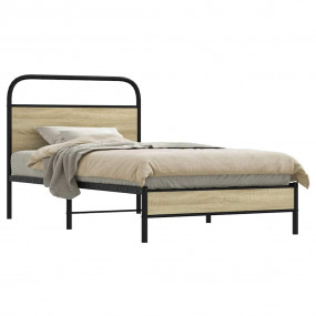Bed Frame Sonoma Oak Steel, Engineered Wood Twin Bed Fr...