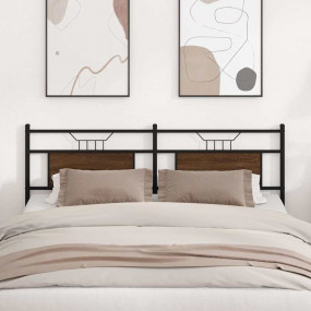 Headboard Brown Oak Engineered Wood and Steel Double Be...