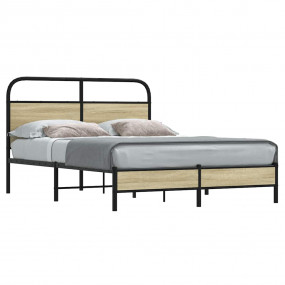 Bed Frame Sonoma oak Steel, Engineered wood Double Bed ...