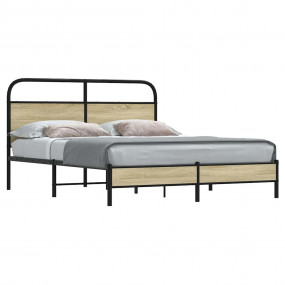 Bed Frame Sonoma Oak Engineered Wood, Steel Double Bed ...