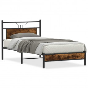 Bed Frame Smoked Oak Engineered Wood and Steel Single B...