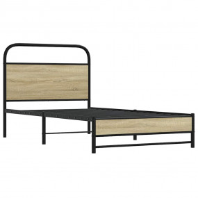 Bed Frame Sonoma Oak Steel, Engineered Wood Twin Bed Fr...