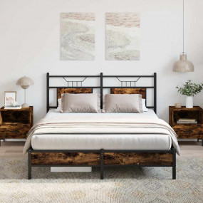 Bed Frame Smoked Oak Engineered wood, Steel Full Bed Fr...