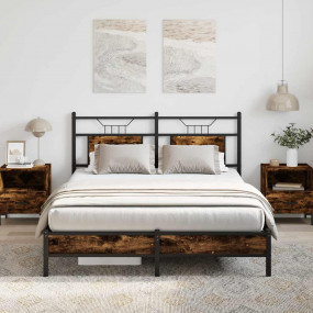 Bed Frame Smoked Oak Engineered Wood and Steel Full Bed...