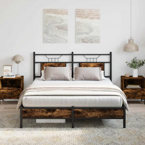 Bed Frame Smoked Oak Engineered Wood and Steel King Siz...