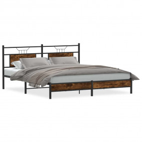 Bed Frame Smoked oak Engineered wood and steel Double B...