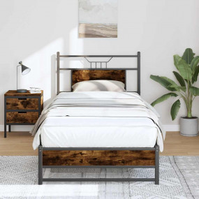 Bed Frame Smoked Oak Engineered Wood and Steel Single B...