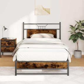 Bed Frame Smoked Oak Engineered wood and steel Twin Bed...