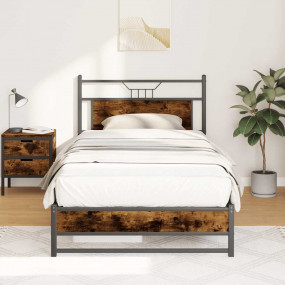 Bed Frame Smoked Oak Engineered Wood and Steel Twin Bed...